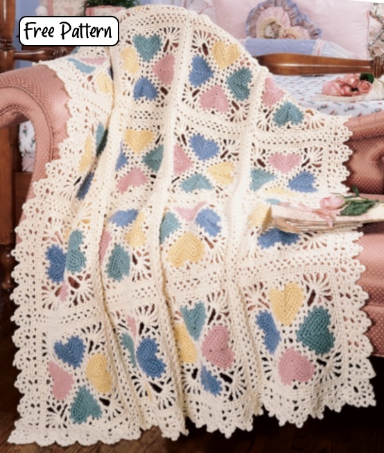 Free Crochet Pattern for a Lacy Heart Afghan