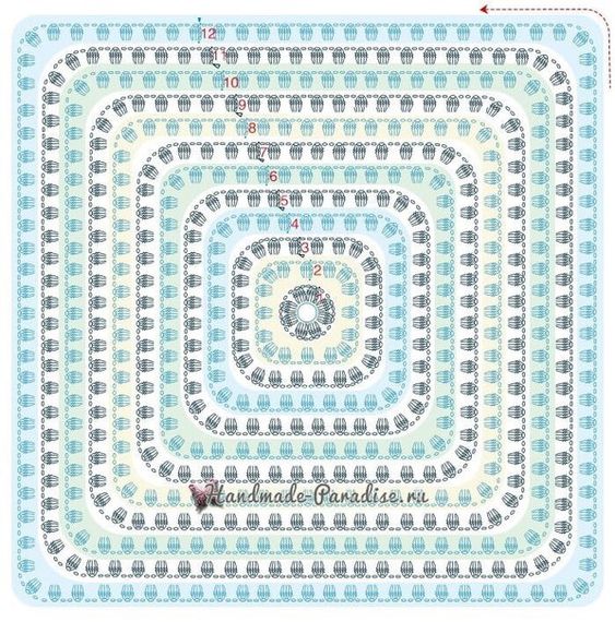Bobble crochet granny square diagram