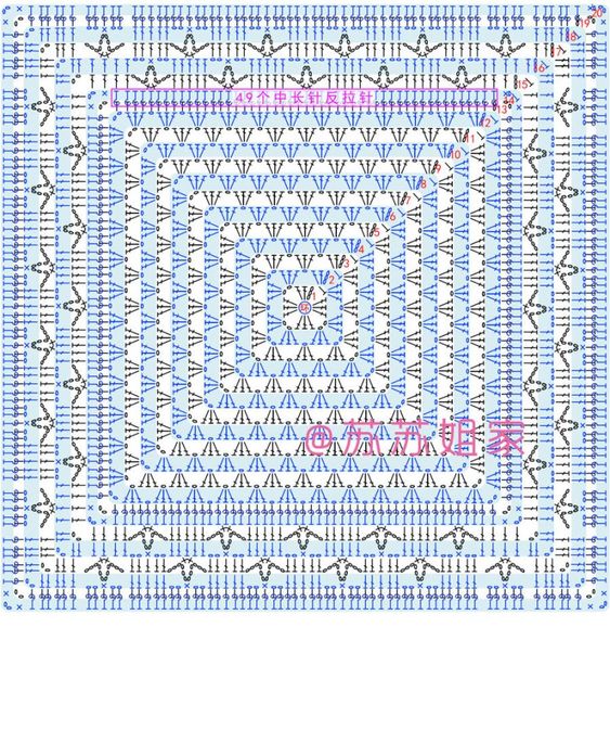 Crochet granny square diagram with border