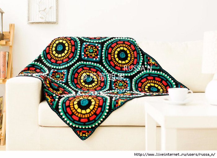 Stained glass looking crochet afghan.