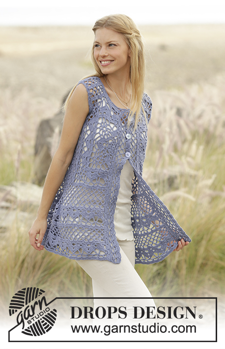 Vest with crochet square and lace pattern, worked top down