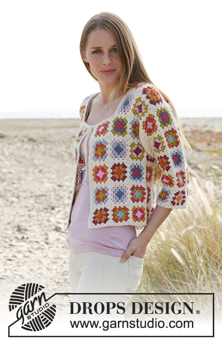 Crochet jacket with ¾ sleeves and granny squares