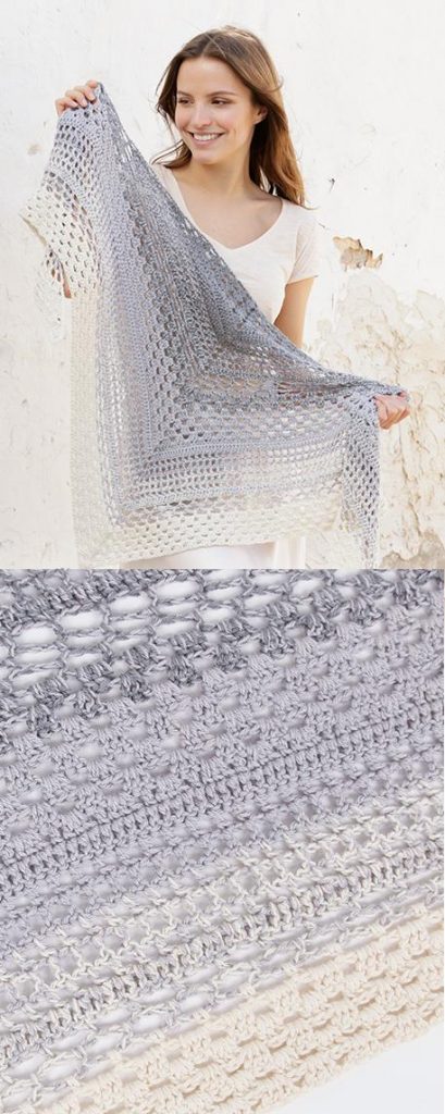 Crochet shawl pattern with an easy lace pattern and stripes
