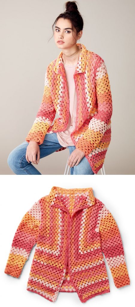 Directional granny square cardigan free crochet pattern