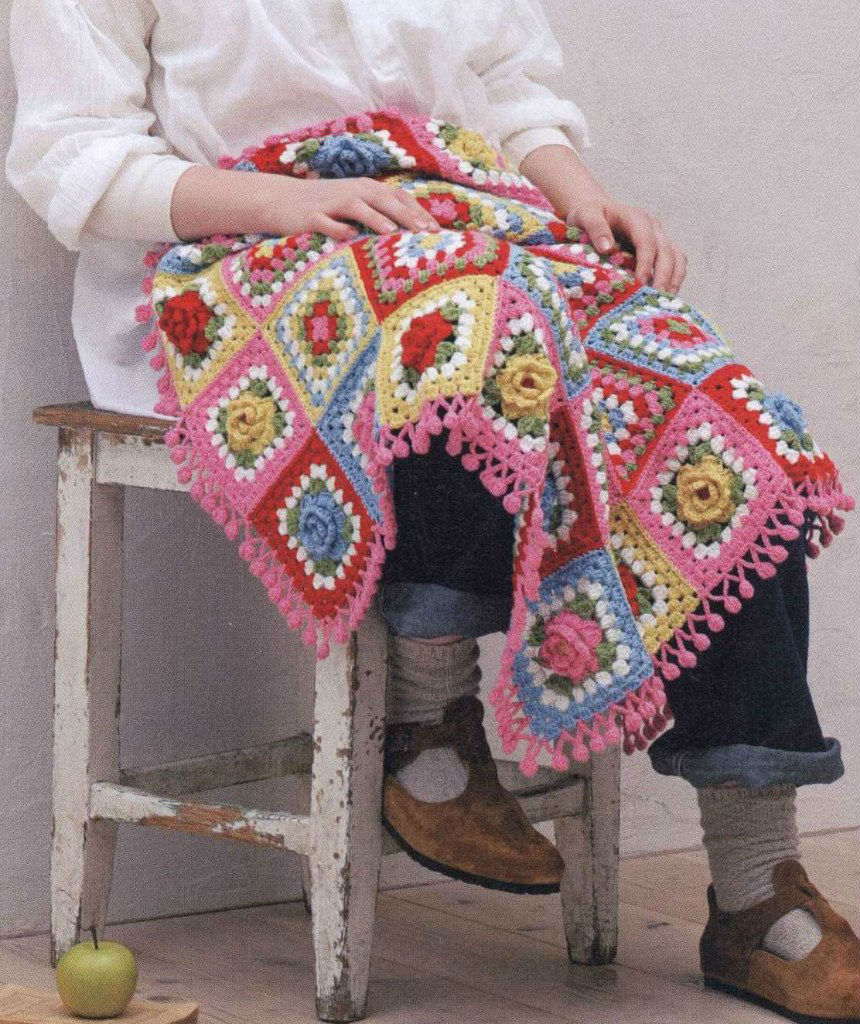 Flower square crochet afghan