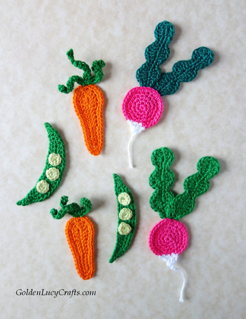 https://www.goldenlucycrafts.com/crochet-carrot-radish-pea-vegetables-applique/