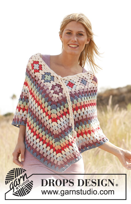 Free crochet pattern for a poncho with granny squares