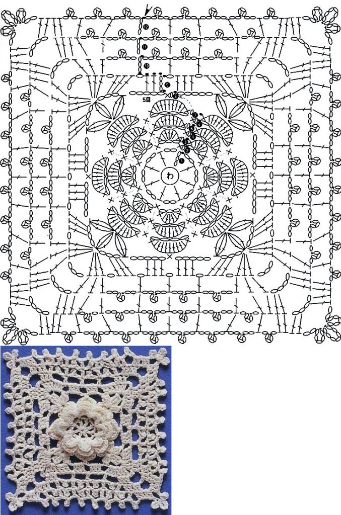 Lace Crochet Square Diagrams with flower