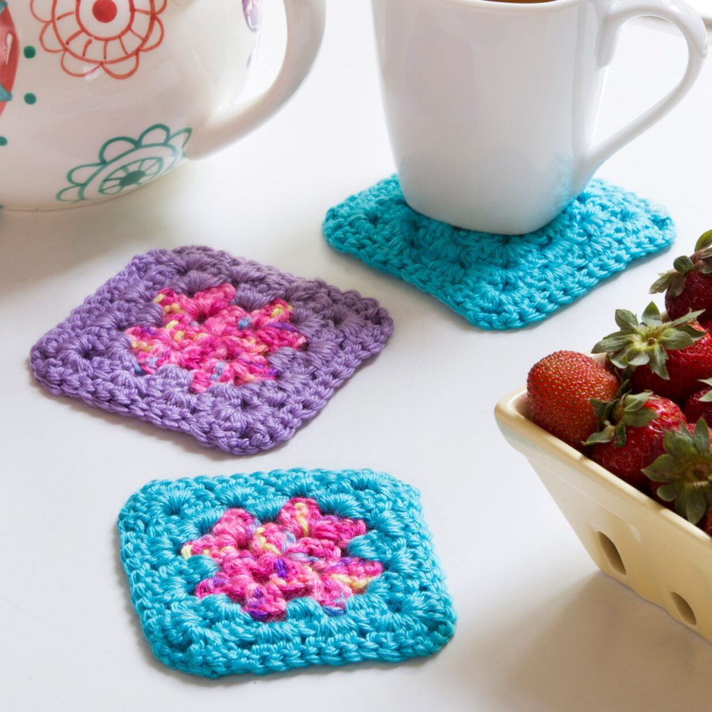 Very easy granny square crochet coasters free pattern