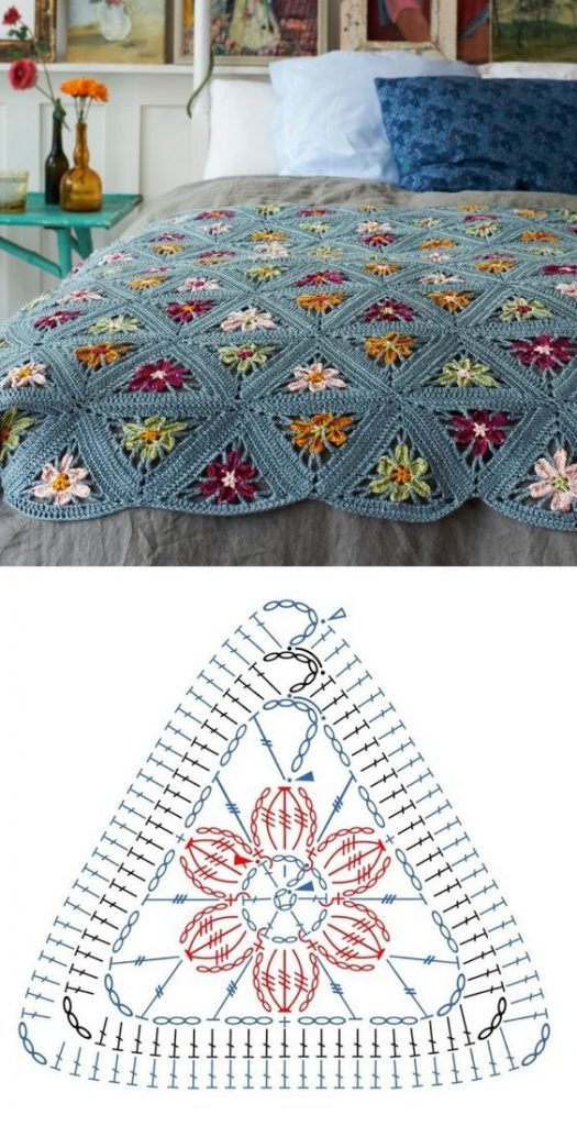 Crochet diagram triangle with flower free pattern