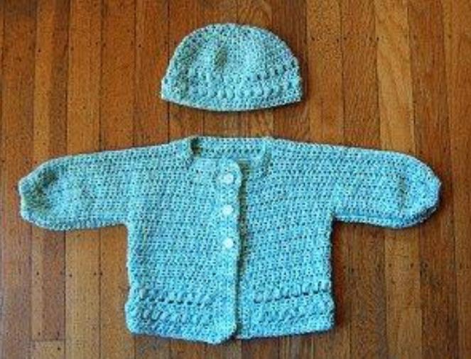 Crochet Puff Stitch Baby Cardigan & Hat