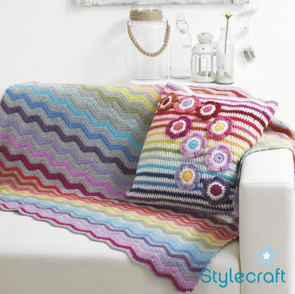 Free Crochet Pattern for a Ripple Blanket and Cushion