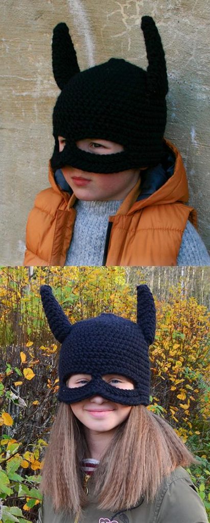 Free crochet kids pattern for a bat man mask hat
