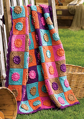 Solid squares and flowers free crochet blanket pattern