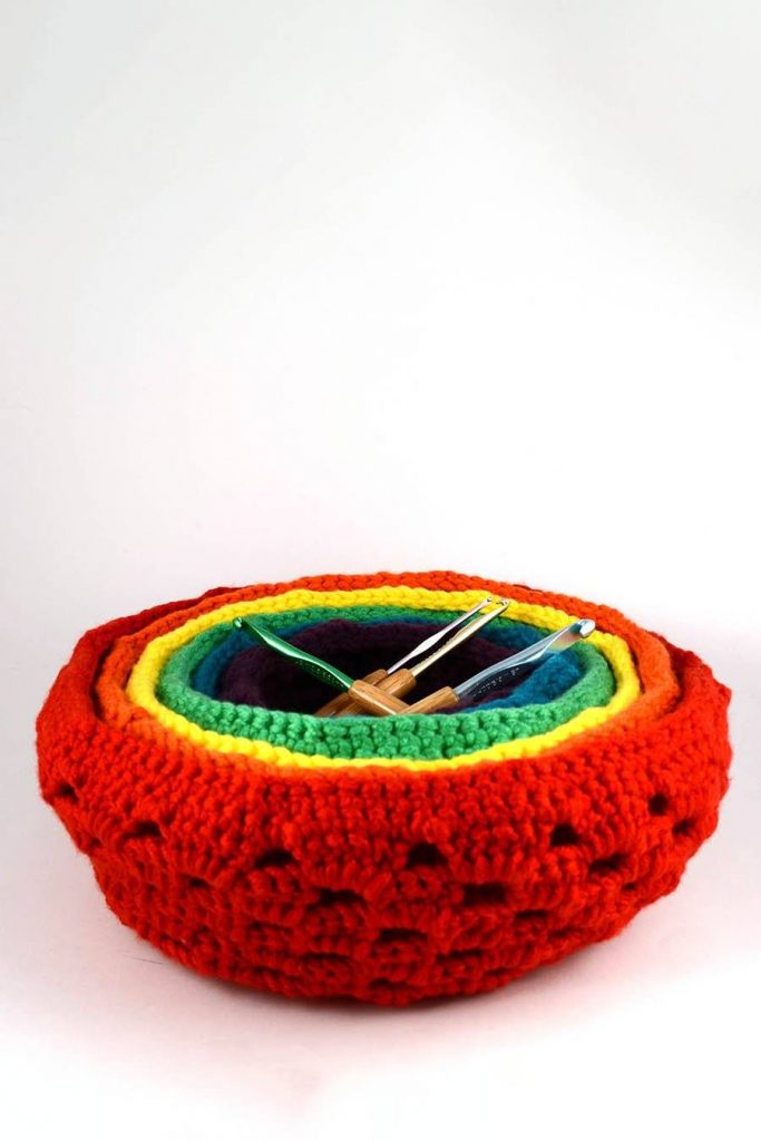 Free Crochet Pattern for Rainbow Nesting Baskets