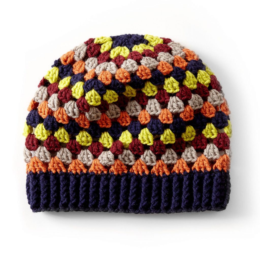 Free crochet pattern for a granny stripe hat