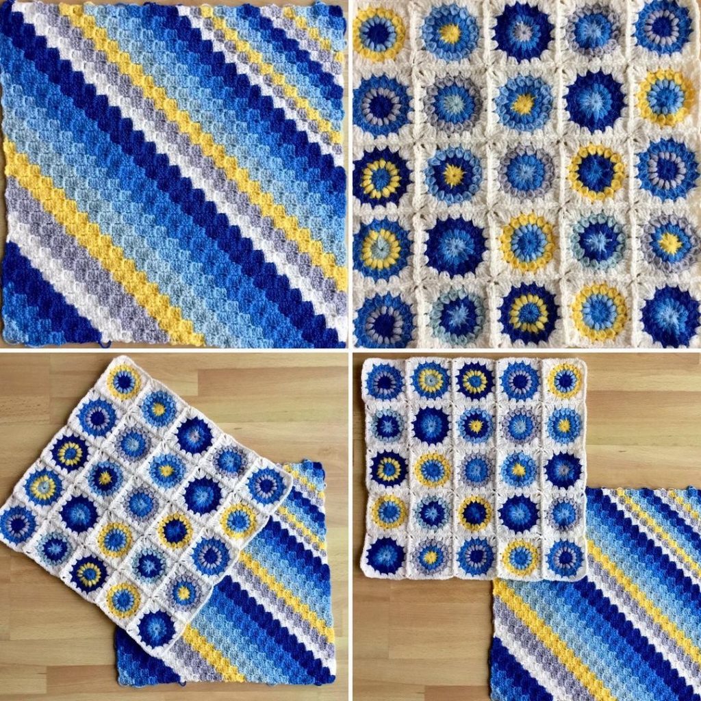 Crochet granny blanket inspiration blue and yellow