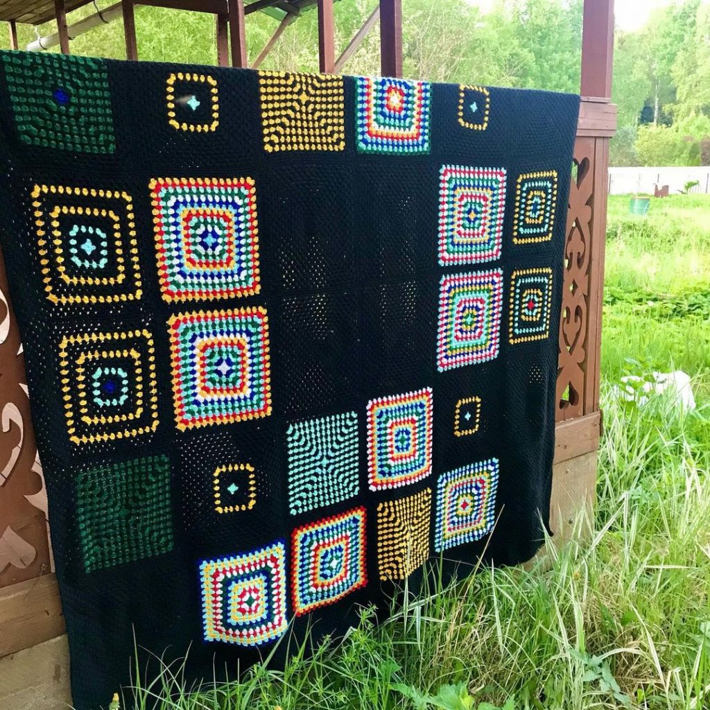 Rainbow and patchwork crochet blanket