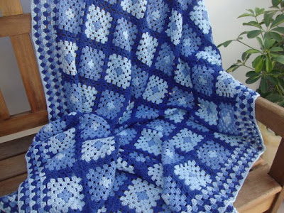 blue crochet granny square blanket