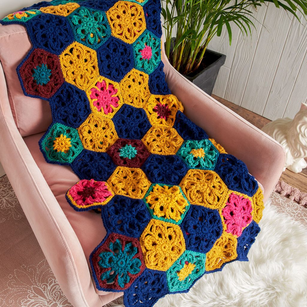 Free Crochet Pattern for a Flower Hexagon Throw
