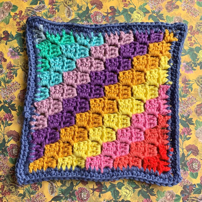 Diagonal rainbow stripes crochet square pattern