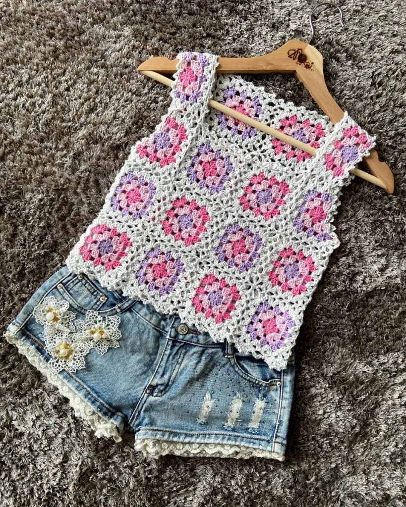Granny square summer top free crochet pattern