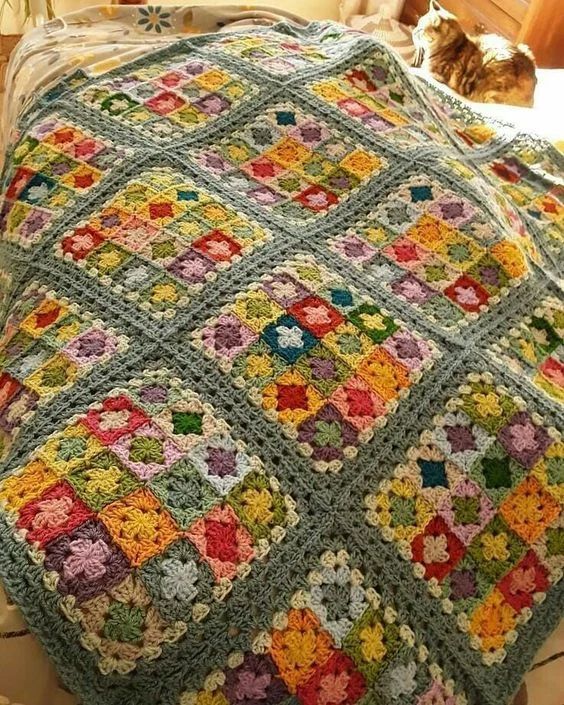 green crochet granny square blanket