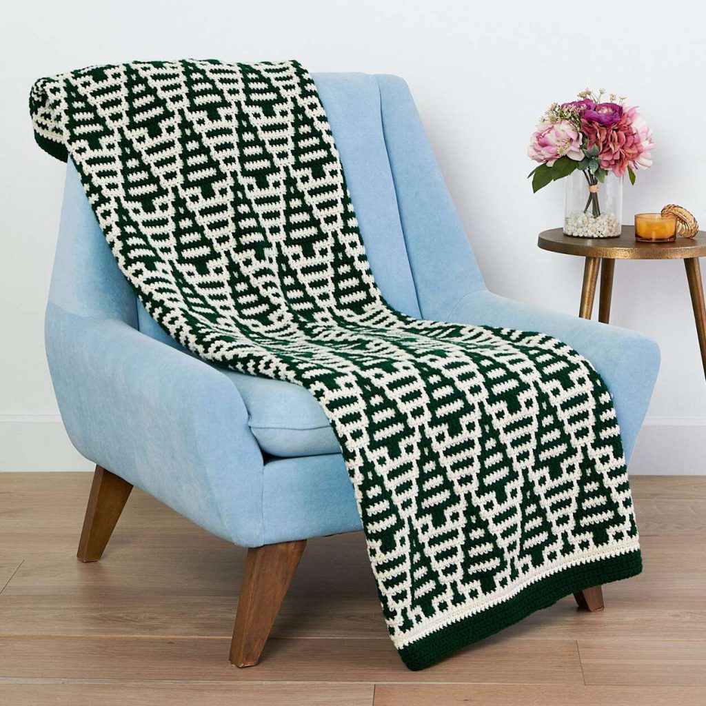 Red Heart Evergreen Mosaic Crochet Blanket Pattern Free
