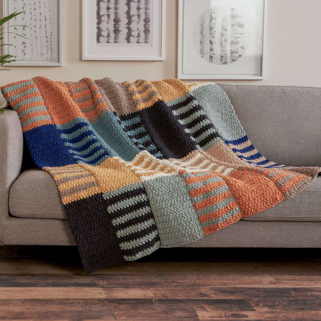 Interlocking Color Block Crochet Blanket pattern