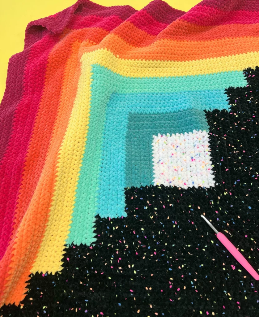 Unique Crochet Blanket Patterns Free Rainbow Log Cabin Throw