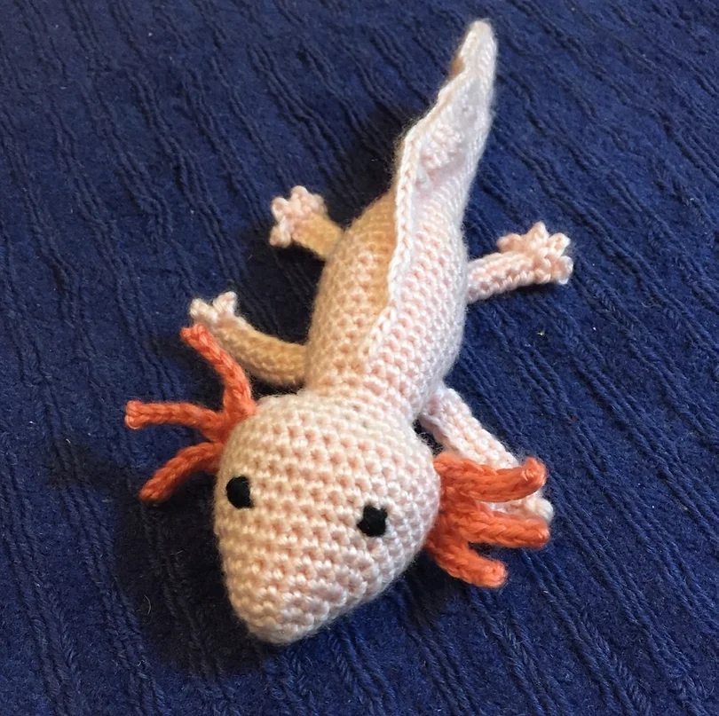 free crochet pattern for a pink salamander