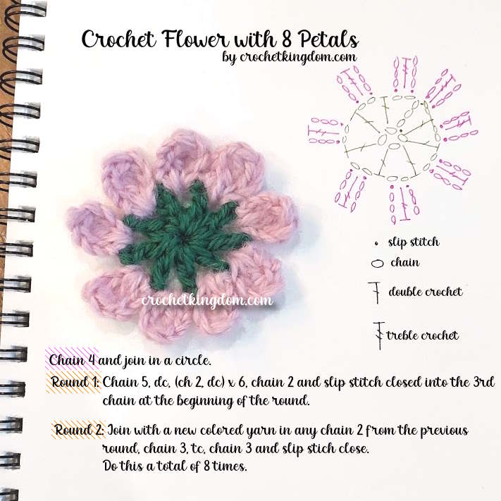 Crochet Flower with 8 Petals