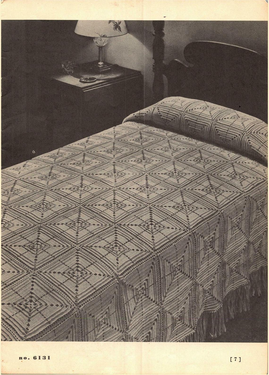 Vintage Crochet Bedspread with Solid Eyelet Granny Squares