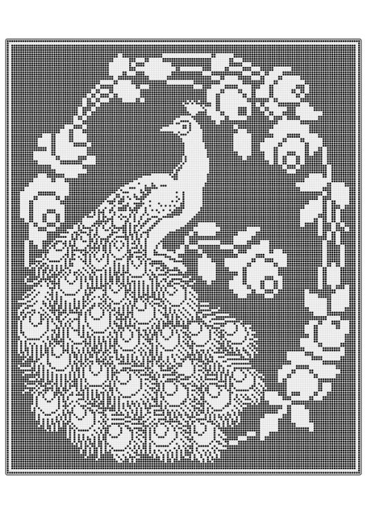 Filet crochet peacock chart
