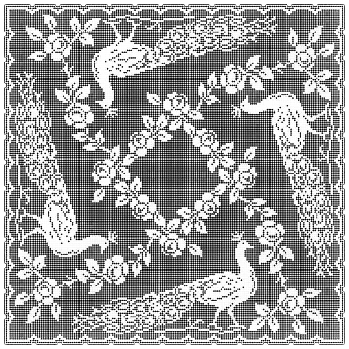 Filet crochet peacock chart