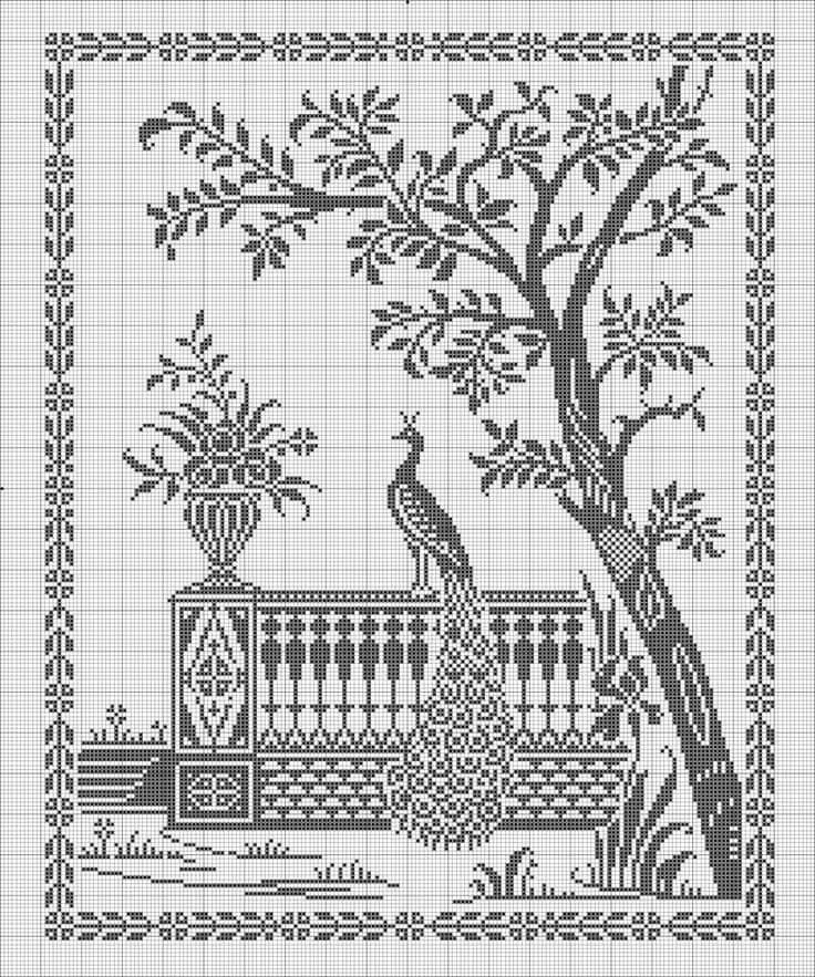 Filet crochet peacock chart