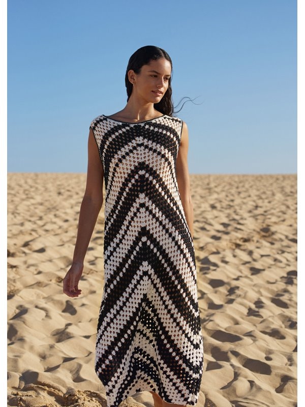 Long Black and White V Striped Crochet Dress Pattern