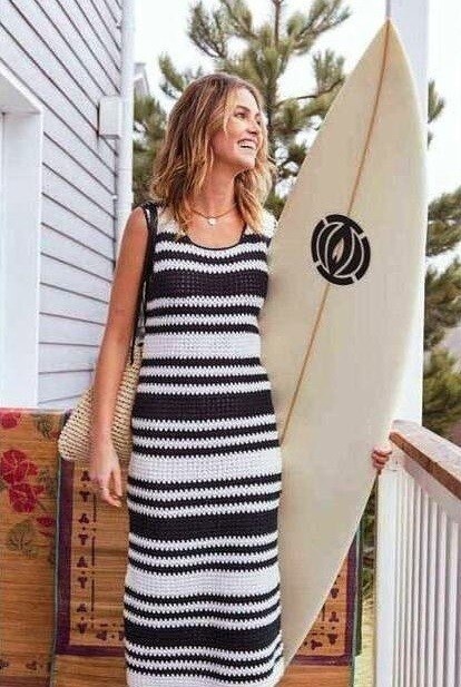 Long Black and White Striped Crochet Dress Pattern
