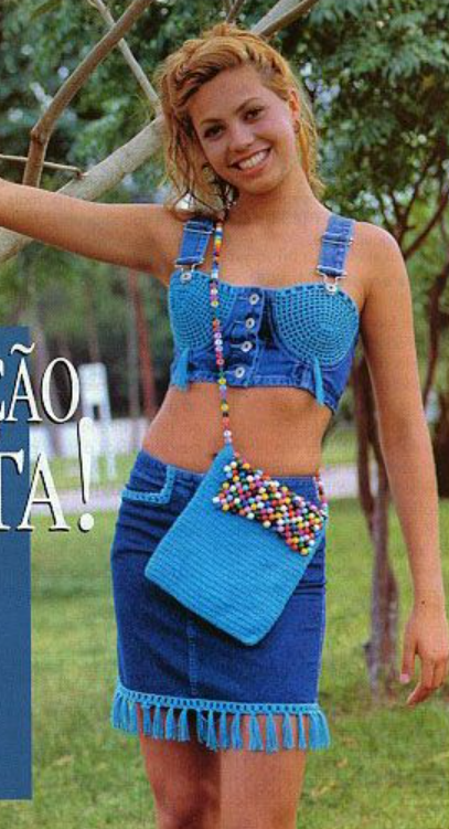 Free Set Pattern: Skirt and Denim Top with crochet Appliqué