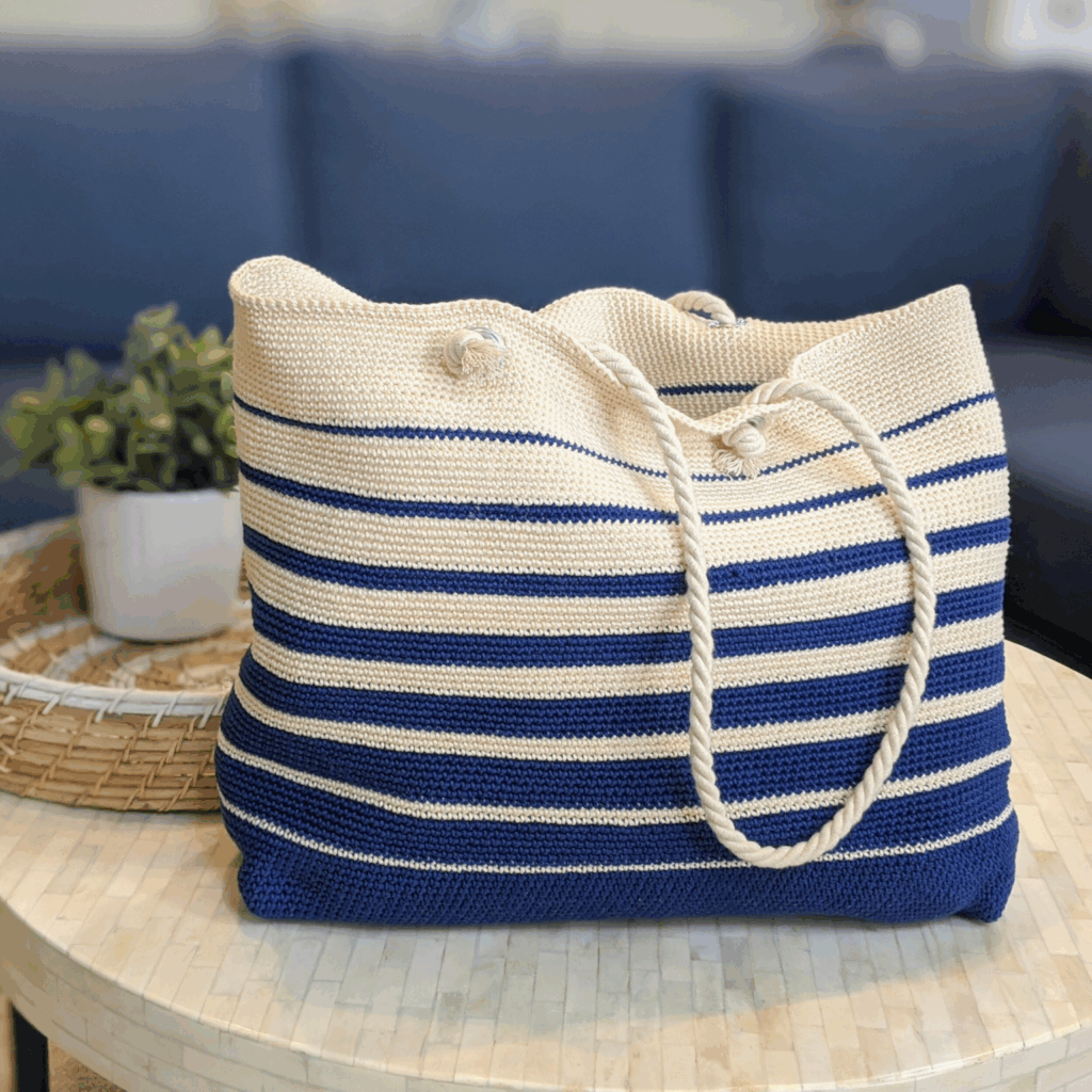 free nautical style beach tote bag crochet pattern easy