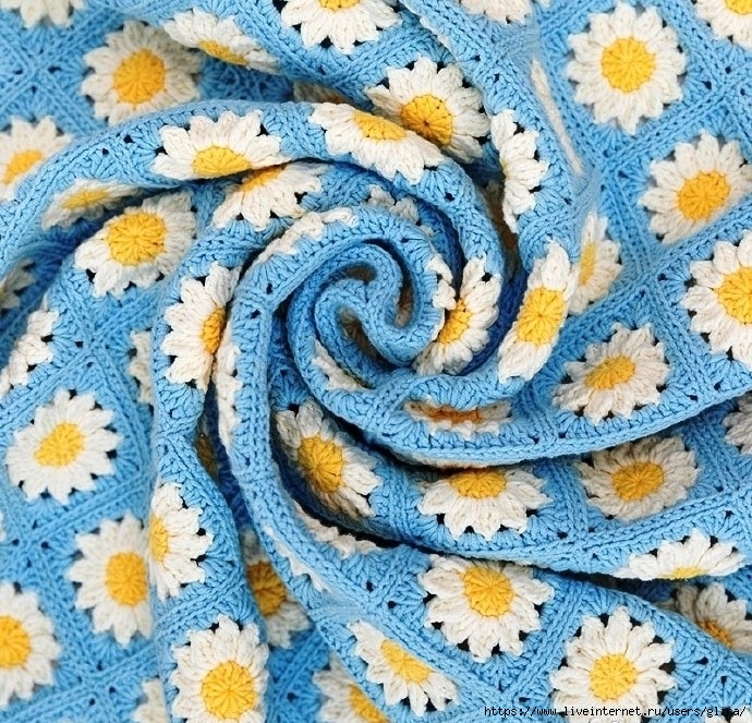 Chamomile Granny Square Blanket Crochet Pattern