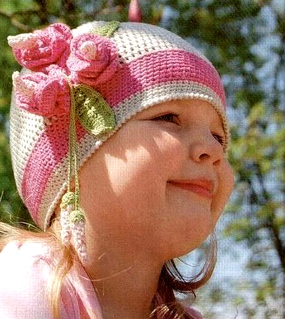 Crochet Beanie with Flowers for Girls