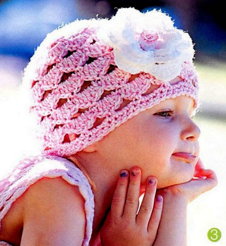Crochet Hat with Petal Pattern and Flower Accent for Girls