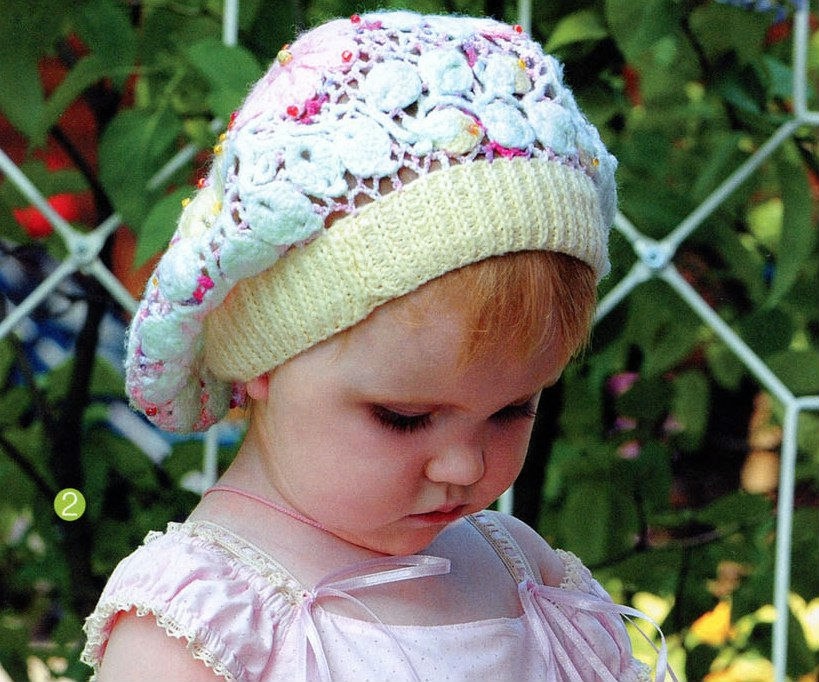 Floral Crochet Beret with Beaded Embellishment For Girls