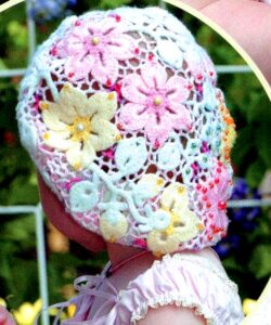 Floral Crochet Beret with Beaded Embellishment For Girls