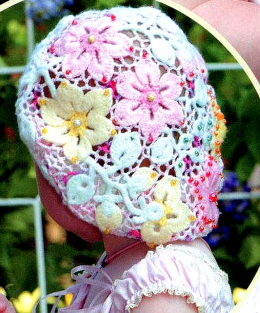 Floral Crochet Beret with Beaded Embellishment For Girls