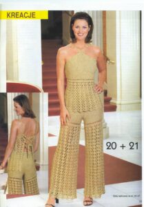 Golden Crochet Top and Pants with Chain Motifs and Lace Joins - Free Pattern