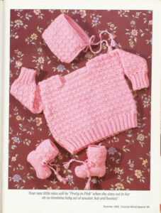Crochet Pattern for a Baby Bonnet, Sweater and Booties
