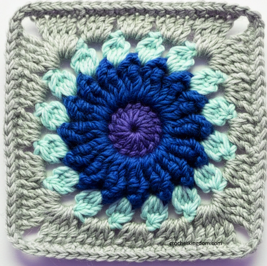 flower in a square crochet pattern crocen blue