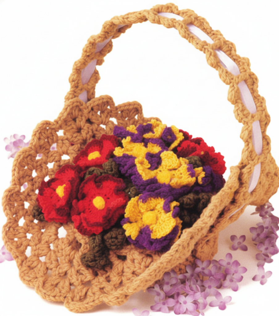 Crochet Basket Pattern with Flowers